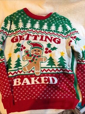 Getting Baked Gingerbread Holiday Sweater - Red/Green/White